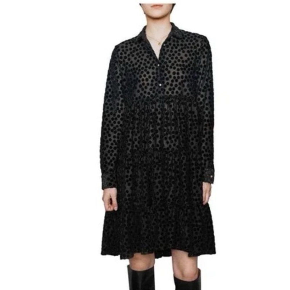 Maje Rolly Tiered Black Polka Dot Dress